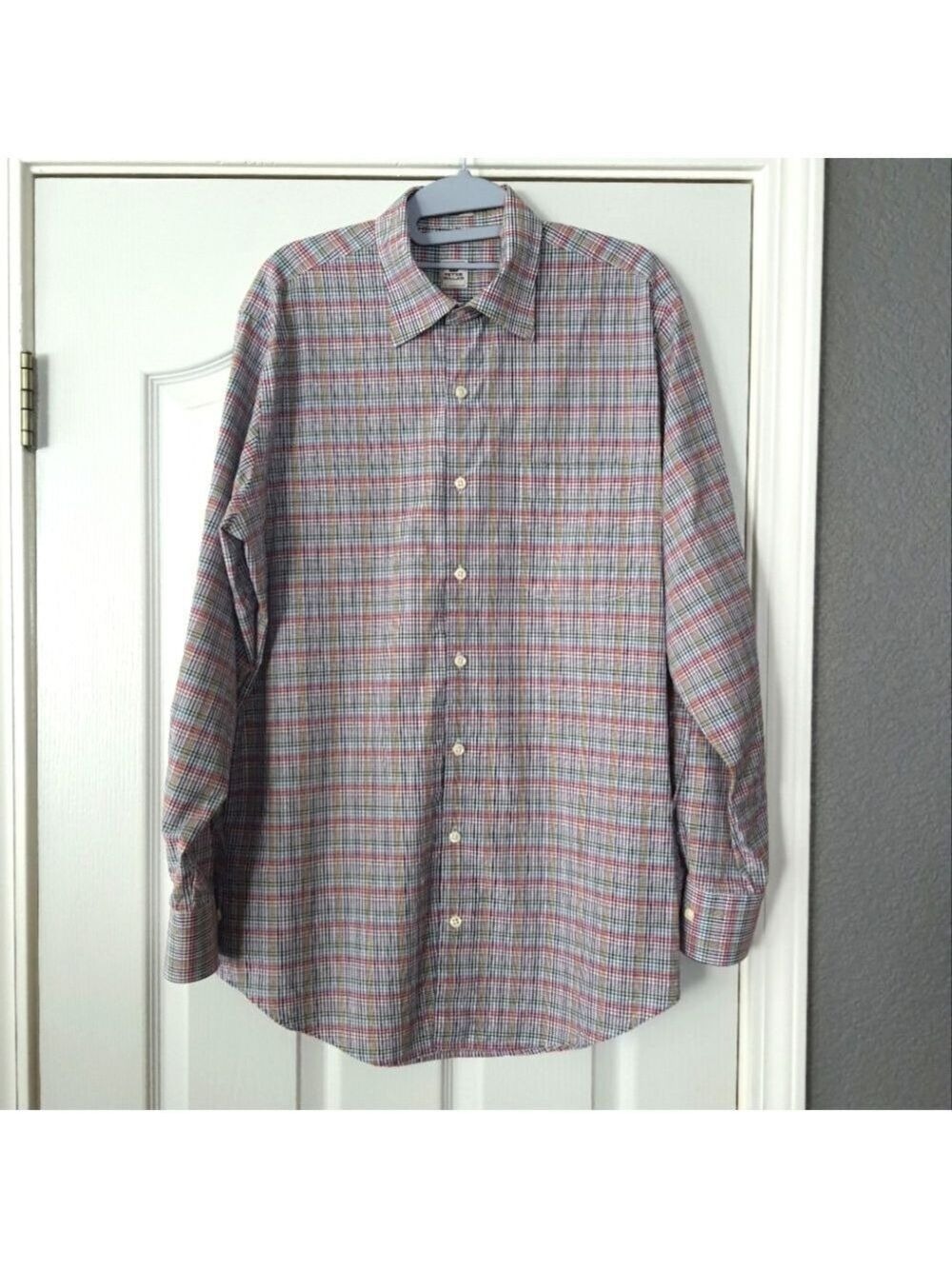 Peter Millar Multicolor Check Button Down Long Sleeve Shirt Mens M Cotton